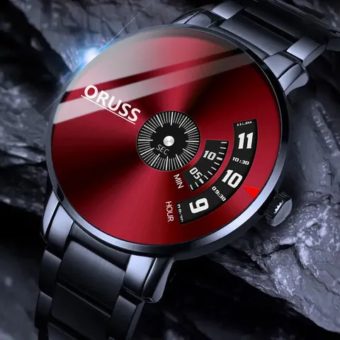 Men Trendy Creative Quartz Watch Stainless Steel Mesh Band Waterproof Rotary Dial Luxury Sport Casual Wristwatch for Male Gift