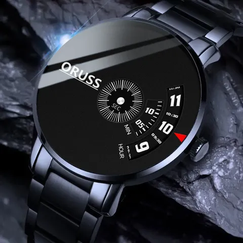 Men Trendy Creative Quartz Watch Stainless Steel Mesh Band Waterproof Rotary Dial Luxury Sport Casual Wristwatch for Male Gift