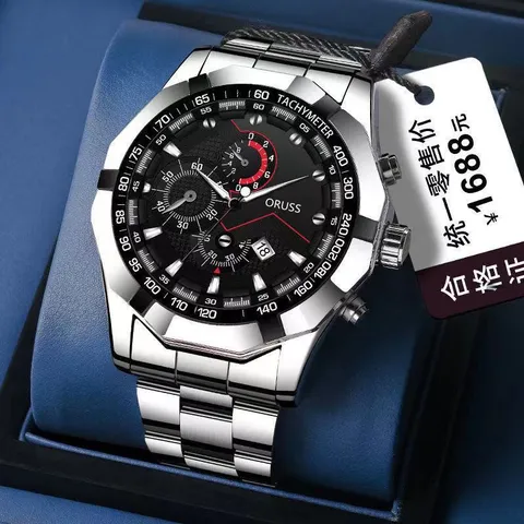 Oruss Reloj de Pulsera para Hombre de Acero Inoxidable Cuarzo Luminoso Impermeabile Calendario Cronógrafo Deportivo