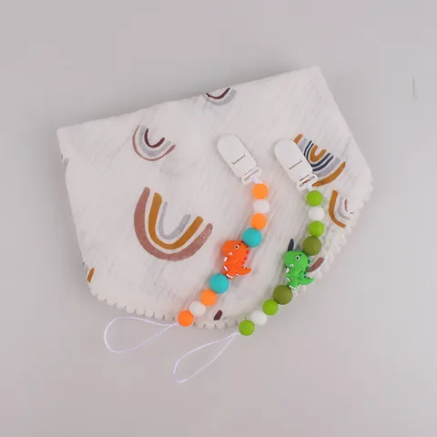 Cute Dinosaur Food Grade Silicone Beads Baby Pacifier Clip Anti-Drop Chain Soft Toy Holder Dummy Strap For Infants Toddlers Daily Use