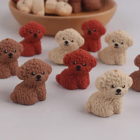 Cute 3D Silicone Dog Loose Beads Cartoon Animal Spacer Beads For DIY Beadable Pens Jewelry Making Handcrafted Crafting Accessories