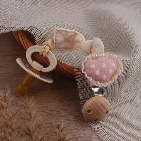 Forest Style Fabric Mushroom Cartoon Baby Pacifier Chain Wooden Clip Anti-Drop Holder Ribbon For Teething Toy Dummy Attache Tetine