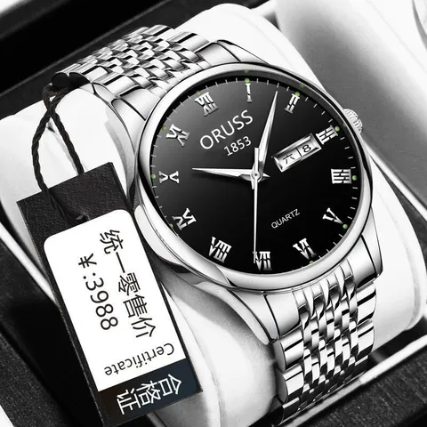 Men Business Casual Quartz Watch With Stainless Steel Fine Steel Band Roman Numerals Luminous Dual Calendar Waterproof Luminous Display Luxury Wristwatch