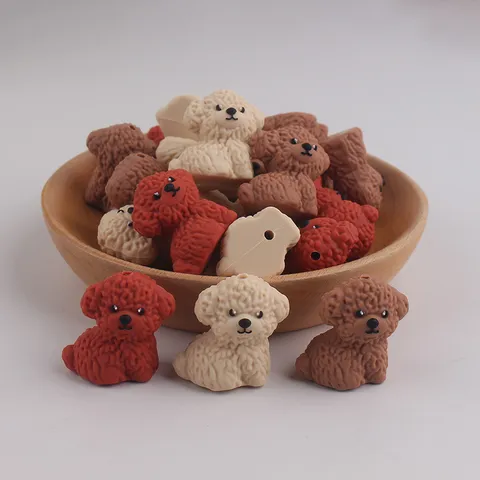 Cute 3D Silicone Dog Loose Beads Cartoon Animal Spacer Beads For DIY Beadable Pens Jewelry Making Handcrafted Crafting Accessories