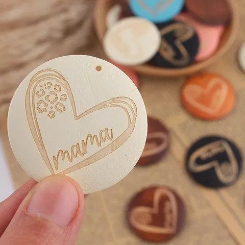Día de la Madre Piezas de Madera Redondas Grabadas a Láser Letras Corazón Colgantes de Madera Etiquetas para Pulsera Collar DIY Fabricación de Joyas Artesanía Material Suministros