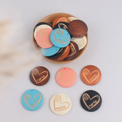 Día de la Madre Piezas de Madera Redondas Grabadas a Láser Letras Corazón Colgantes de Madera Etiquetas para Pulsera Collar DIY Fabricación de Joyas Artesanía Material Suministros