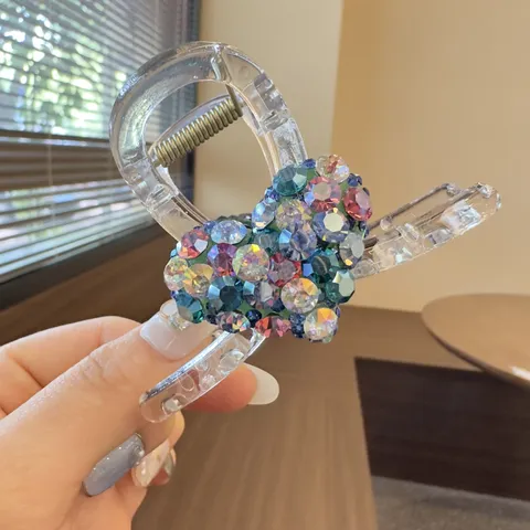 Elegant Heart Rhinestone Hair Claw Clip Sparkling Crystal Shark Jaw Hair Clip For Updo Ponytail Women Hair Accessories