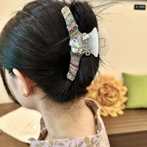 Koreanischer Stil Strass Haarkralle Elegant Künstliche Perle Schleife Haarklammer Harz Große Haarklemmen Für Damen Hochsteckfrisur