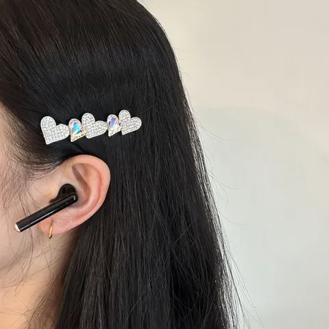 Pince à Cheveux en Alliage de Cristal Artificiel de Style Coréen Brillant Strass Épingle à Cheveux Latérale Bec de Canard Mignonne Cerise Fleur Cœur Barrettes pour Filles Femmes Coiffure Accessories