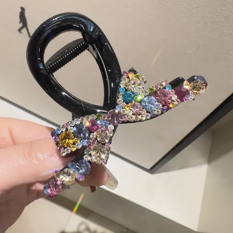 Elegant Bowknot Rhinestone Hair Claw Clip Shiny Crystal Large Jaw Clip Nonslip Hair Catch Barrette Headwear For Women Daily Party