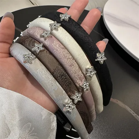 Cerchietto Stretto in Raso Ricamato Neo-Cinese per Donna Dolce Design a Stella con Strass Elegante Bandana Retrò Accessorio per Capelli Quotidiano