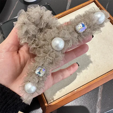 Süße Netzfalten Haarkralle Mit Künstlichen Perlen Und Strass Handgemachte Legierung Haarklemme Für Damen Täglichen Schmuck