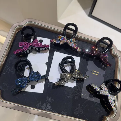 Elegant Bowknot Rhinestone Hair Claw Clip Shiny Crystal Large Jaw Clip Nonslip Hair Catch Barrette Headwear For Women Daily Party
