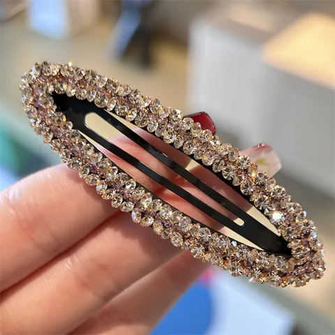 Pince à Cheveux Ovale Ajourée en Strass Style Coréen Douce Brillante Épingle à Cheveux Latérale en Cristal Coiffure pour Femmes Filles Bijoux