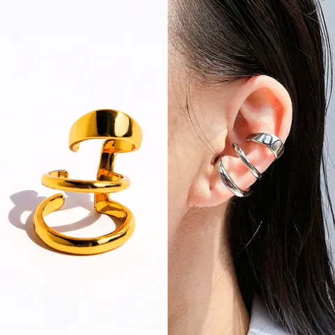 Trendy Multilayer Spiral C-Shape Ear Bone Clip Non Piercing Brass Electroplated Earrings For Men Women Street Style Jewelry