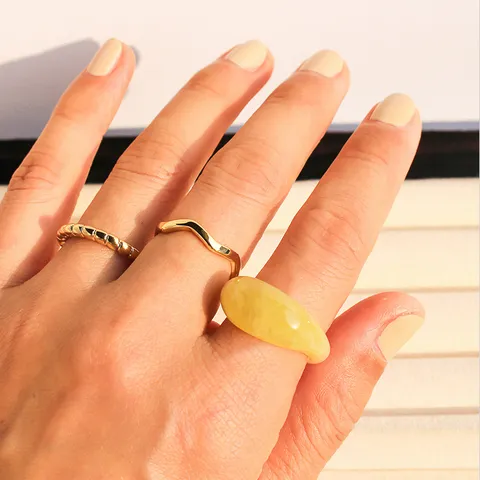 Ensemble Bagues Superposables Laiton Résine Plaqué Or Ligne Ondulée Torsadée Anneaux Mobius pour Fête Quotidien Unisexe Bijoux