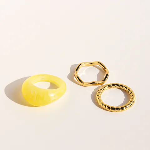 Ensemble Bagues Superposables Laiton Résine Plaqué Or Ligne Ondulée Torsadée Anneaux Mobius pour Fête Quotidien Unisexe Bijoux