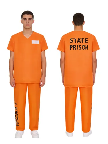 Adulto Halloween Cosplay Arancione Prigioniero Costume Prigione Detenuto Tuta Festa Vestito