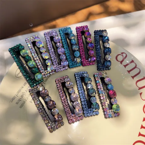 Barrette à Cheveux en Alliage de Strass de Luxe Pince BB Rectangle Géométrique Brillante pour Femmes Élégante Barrette Latérale en Cristal Accessoire de Cheveux