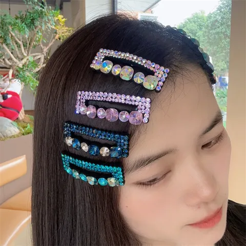 Barrette à Cheveux en Alliage de Strass de Luxe Pince BB Rectangle Géométrique Brillante pour Femmes Élégante Barrette Latérale en Cristal Accessoire de Cheveux