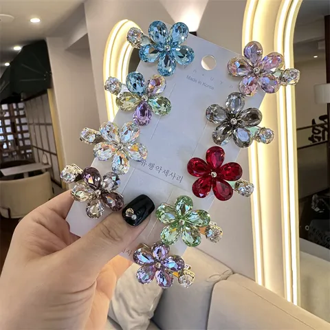 Barrette à Cheveux Fleur en Strass Mode Coréenne Douces Petites Pinces Latérales pour Femmes Filles Accessoires de Cheveux Élégants Brillants