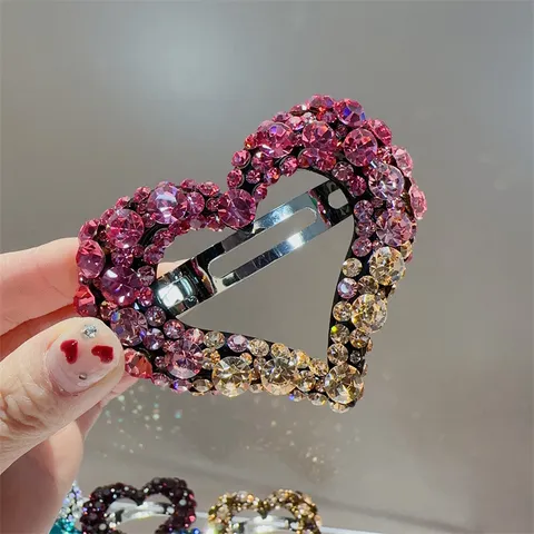Pince à Cheveux Cœur en Alliage de Luxe avec Strass Ajouré Dégradé Pince à Ressort Accessoires de Cheveux pour Femmes