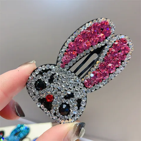 Douce Barrette à Cheveux Lapin en Strass Scintillants en Alliage Jolis Accessoires de Coiffure à Clip BB Motif Animal Fait à la Main pour Femmes Quotidien Décontracté
