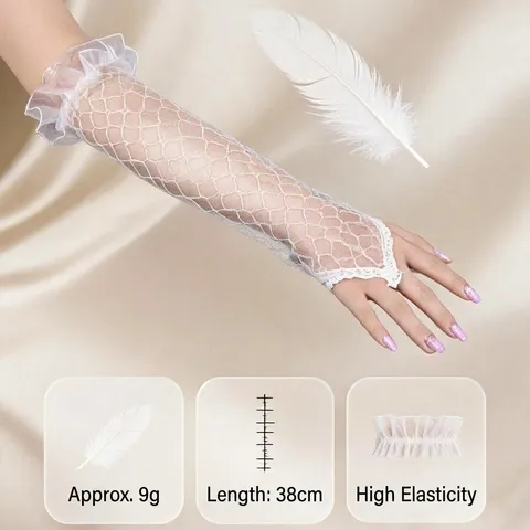 Guanti da Sposa Senza Dita in Pizzo Donna Tulle Trasparente Rete Matrimonio Festa Costume Sexy Maniche Con Strass