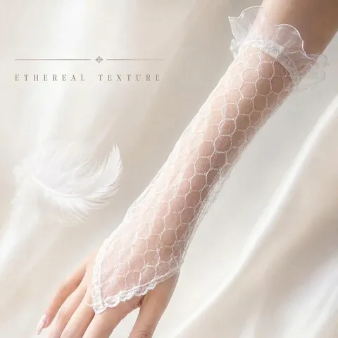 Damen Braut Fingerlose Spitzenhandschuhe Transparent Tüll Netz Hochzeit Party Sexy Kostüm Fingerschlaufe Ärmel Mit Strass