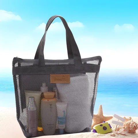 Tragbare Netz Kulturbeutel Atmungsaktive Nylon Reise Aufbewahrungstasche Mit Griff Reißverschluss Für Badezimmer Strand Outdoor