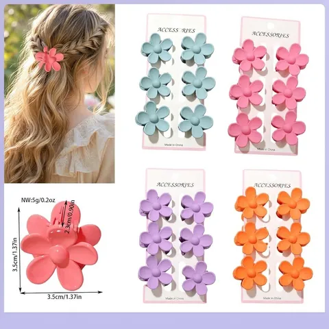 Dopamine Color Flower Hair Claw Clip Set Matte Glossy Floral Small Bun Hair Accessory For Women Girls Hair Styling Tools