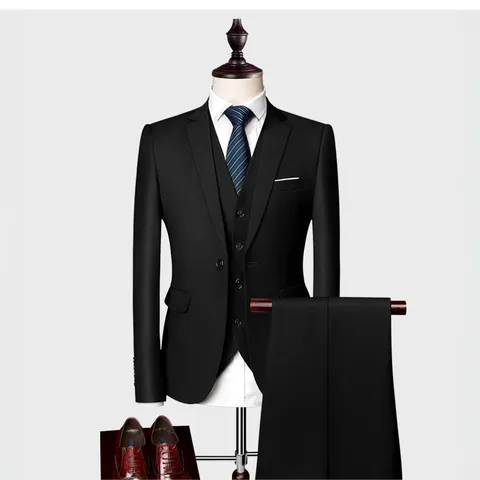 Ανδρικό Λευκό Κοστούμι Slim Fit Σακάκι Γιλέκο Και Παντελόνι Κορεατικό Στυλ Casual Business Γάμος Πάρτι Μόδα Επίσημη Ανδρική Ένδυση