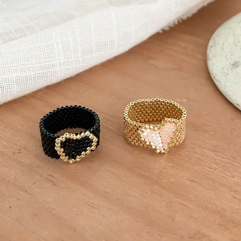 Anello a Cuore Fatto a Mano in Stile Francese per Donna Vintage Perline di Conteria Anello a Cuore Colorato Gioielli Accessori