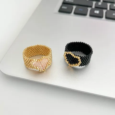 Anello a Cuore Fatto a Mano in Stile Francese per Donna Vintage Perline di Conteria Anello a Cuore Colorato Gioielli Accessori