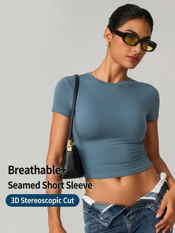 Top de Yoga Ajustado de Secado Rápido para Mujer Camiseta Deportiva Manga Corta Fitness Gimnasio Entrenamiento para Correr Ropa de Yoga para Mujer