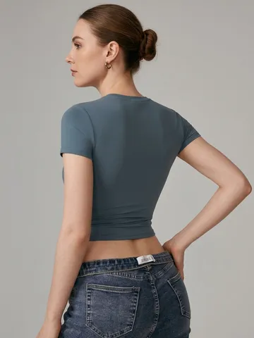 Top de Yoga Ajustado de Secado Rápido para Mujer Camiseta Deportiva Manga Corta Fitness Gimnasio Entrenamiento para Correr Ropa de Yoga para Mujer