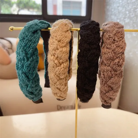 Diadema de Lana de Punto Grueso Mujer Otoño Invierno Ala Ancha Aro de Pelo Color Sólido Moda Accesorios para el Cabello