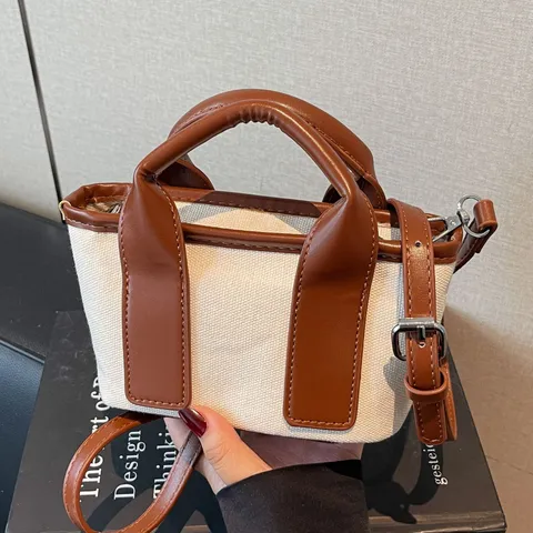 Sac Bandouliere en Toile pour Femmes Retro Couleur Contraste Sac d'Epaule Casual Petit Tote Sac à Main Sac de Navette Quotidien