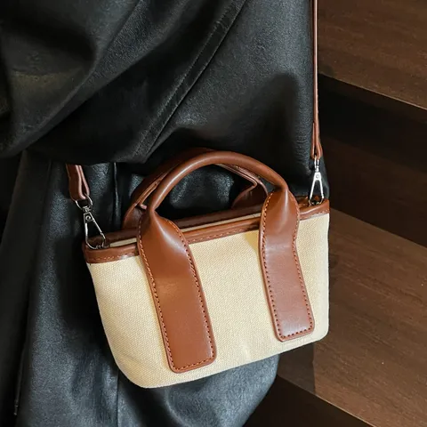 Sac Bandouliere en Toile pour Femmes Retro Couleur Contraste Sac d'Epaule Casual Petit Tote Sac à Main Sac de Navette Quotidien