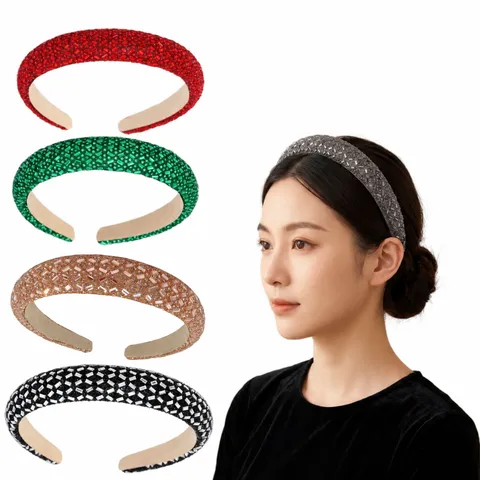 Women Artificial Crystal Rhinestone Headband Luxury Sparkling Hair Hoop Anti-Slip Wide Hair Accessories For Party Daily