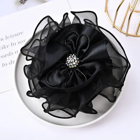 Korean Style Silk Rhinestone Floral Hair Claw Women Elegant Fabric Hair Accessories Daily Party Hair Styling Tool