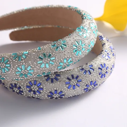 European American Rhinestone Full Drill Headband Crystal Sunflower Fashion Wide Hair Hoop