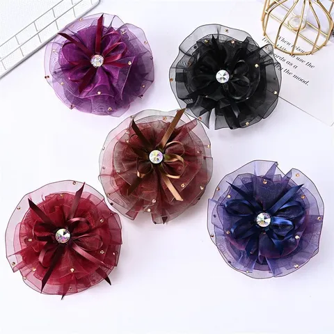 Korean Style Tulle Floral Hair Claw Clip Rhinestone Starry Sky Hair Accessories For Women Girls Daily Dance