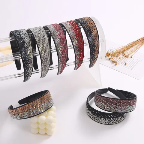 Rhinestone Paved Gradient Headband Non-Slip Wide Hair Hoop Sparkling Crystal Hair Accessories For Women Daily Wash Face
