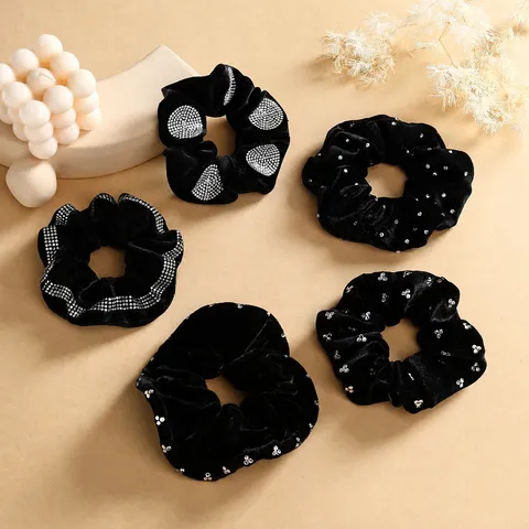 Black Velvet Rhinestone Hair Scrunchie Elastic Hair Band Sparkly Crystal Hair Tie Fashion Hair Accessories For Women