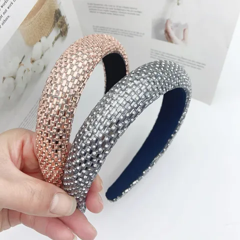 Shiny Crystal Rhinestone Padded Headband High Cranial Top Hair Hoop Sparkling Full Diamond Hair Accessories For Women