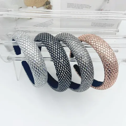 Shiny Crystal Rhinestone Padded Headband High Cranial Top Hair Hoop Sparkling Full Diamond Hair Accessories For Women