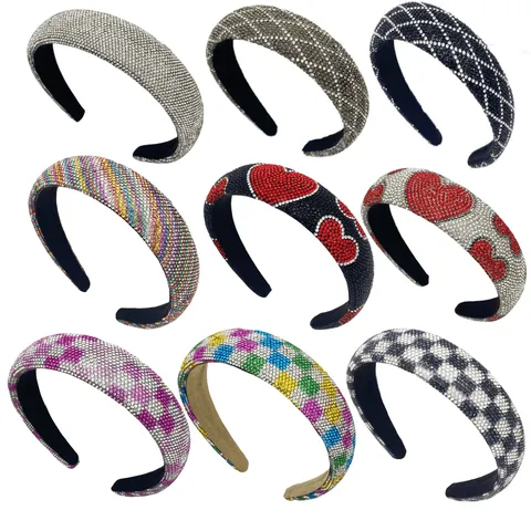 Baroque Vintage Rhinestone Headband Padded Sponge High Crown Hair Hoop Sparkling Crystal Hair Accessories For Women