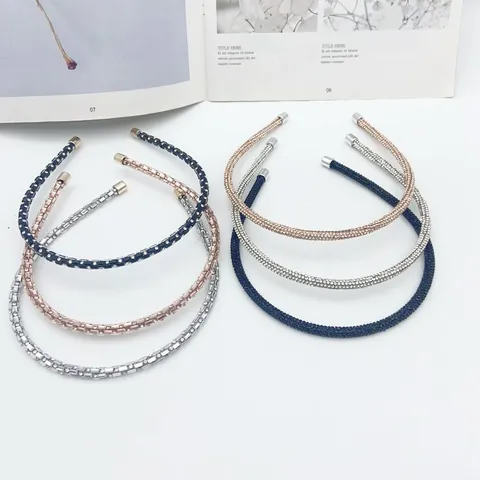Fashion Rhinestone Round Tube Headband Handmade Crystal Hair Hoop Sparkling Hair Accessories For Women Girls Party Daily
