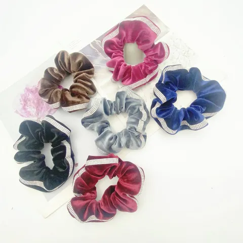 Women Fashion Velvet Rhinestone Hair Scrunchie Elastic Hair Band Winter Daily Hair Accessories Elegant Ponytail Holder